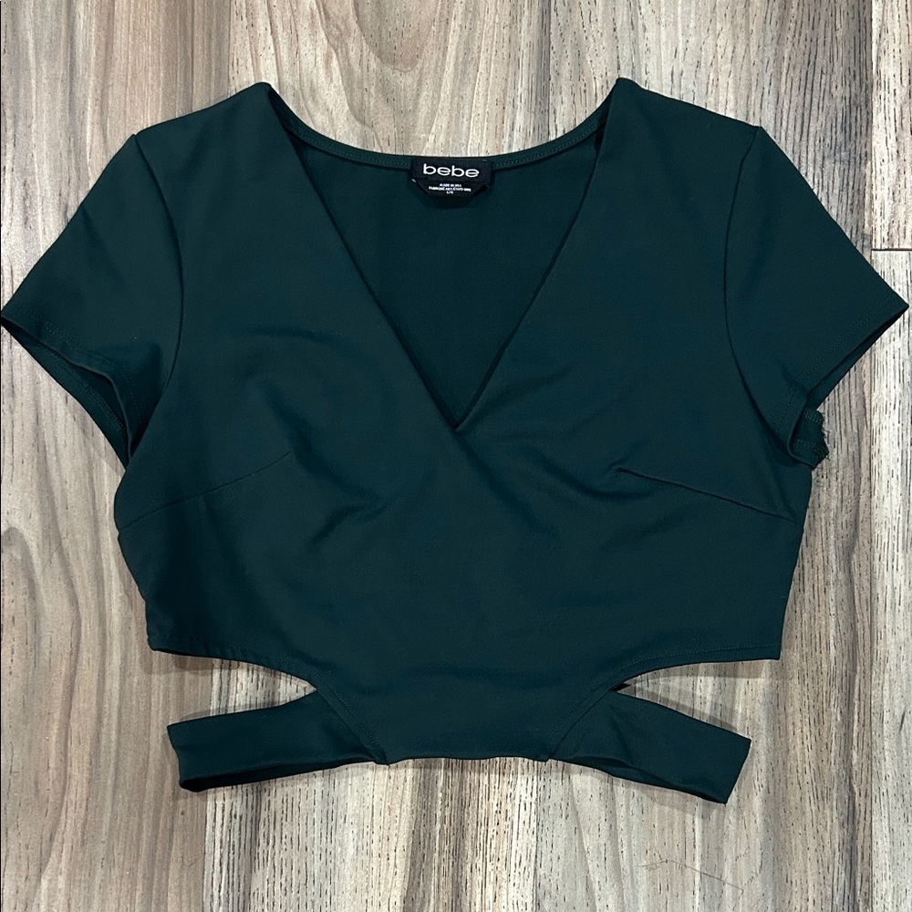 Bebe Dark Green V-Neck Crop Top